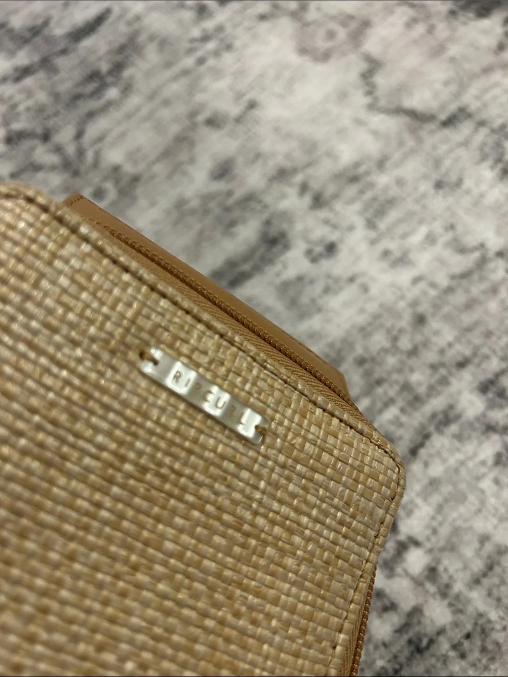Rip Curl Woven Mini Cosmetic Pouch in Tan and Natural